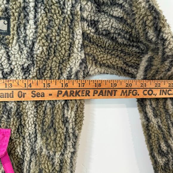 Carhartt Girls Camo Fleece Hoodie Sweatshirt Sherpa Green Pink Large Pullover - Picture 4 of 7